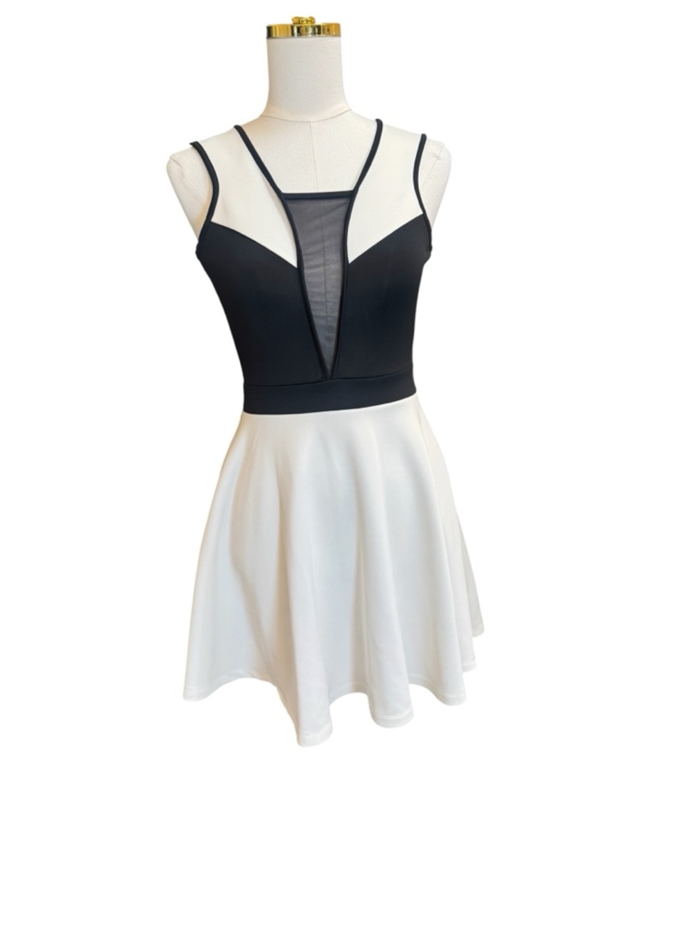 Miss Chievous Skater Dress Size S Black White Mesh Contrast Fit Flare